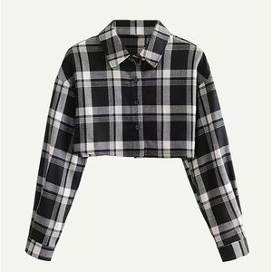 Lightweight Plaid Flannel Crop | size S | B&W